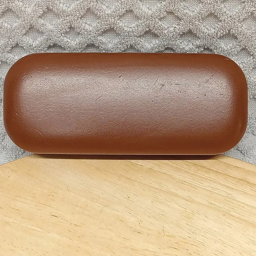 Chaps Eyeglasses Case Leather Brown Suede Inside Hinged Hard Case